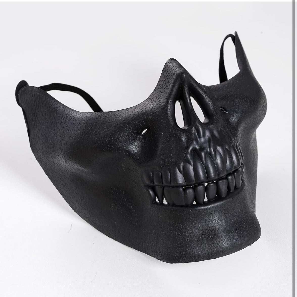 Black Half Skull Mask With Platinum Silver Crystal Grillz