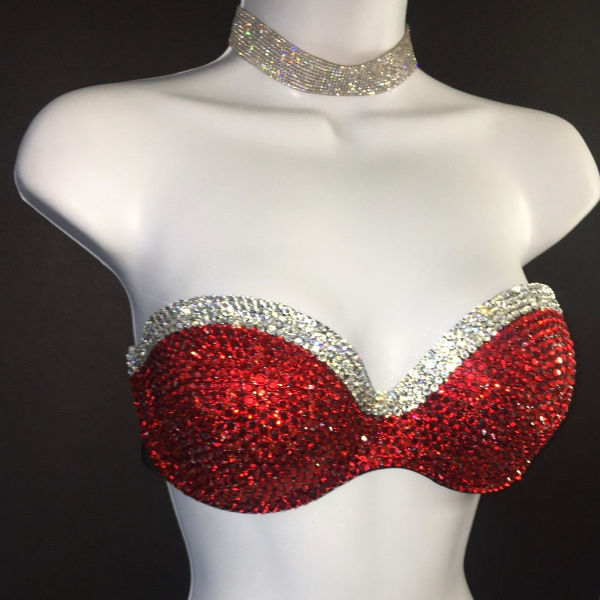 Siam Red & Crystal Diamond Luxe Crystal Strapless Bralet In Black