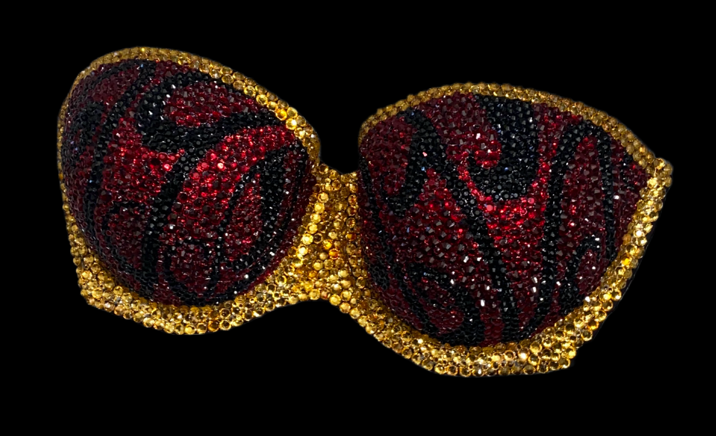 Dark Siam Red & Gold Rhinestone Vintage Swirls Strapless Bra In Black