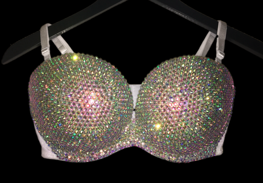 Crystal AB Iridescent Strapless Bralet In White