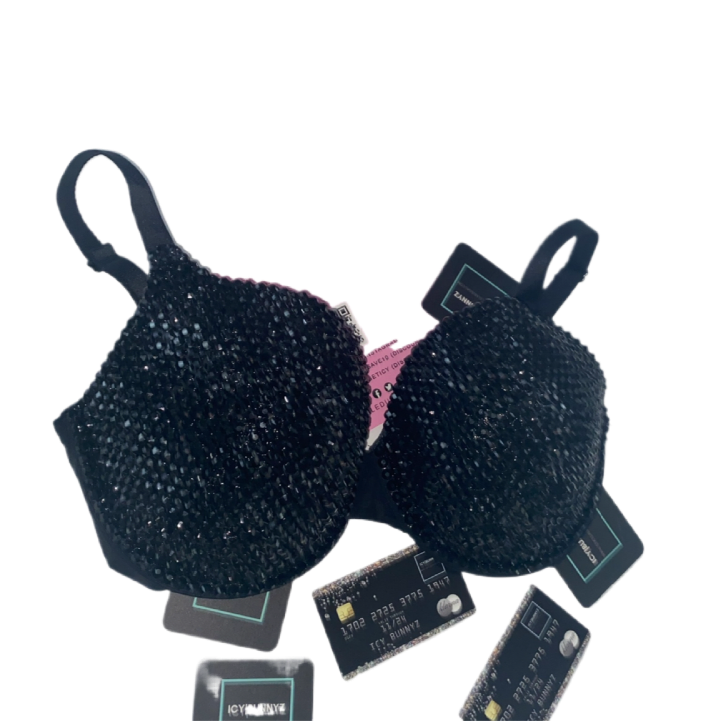Jet Black Crystal Rhinestone T-Shirt Bra In Black