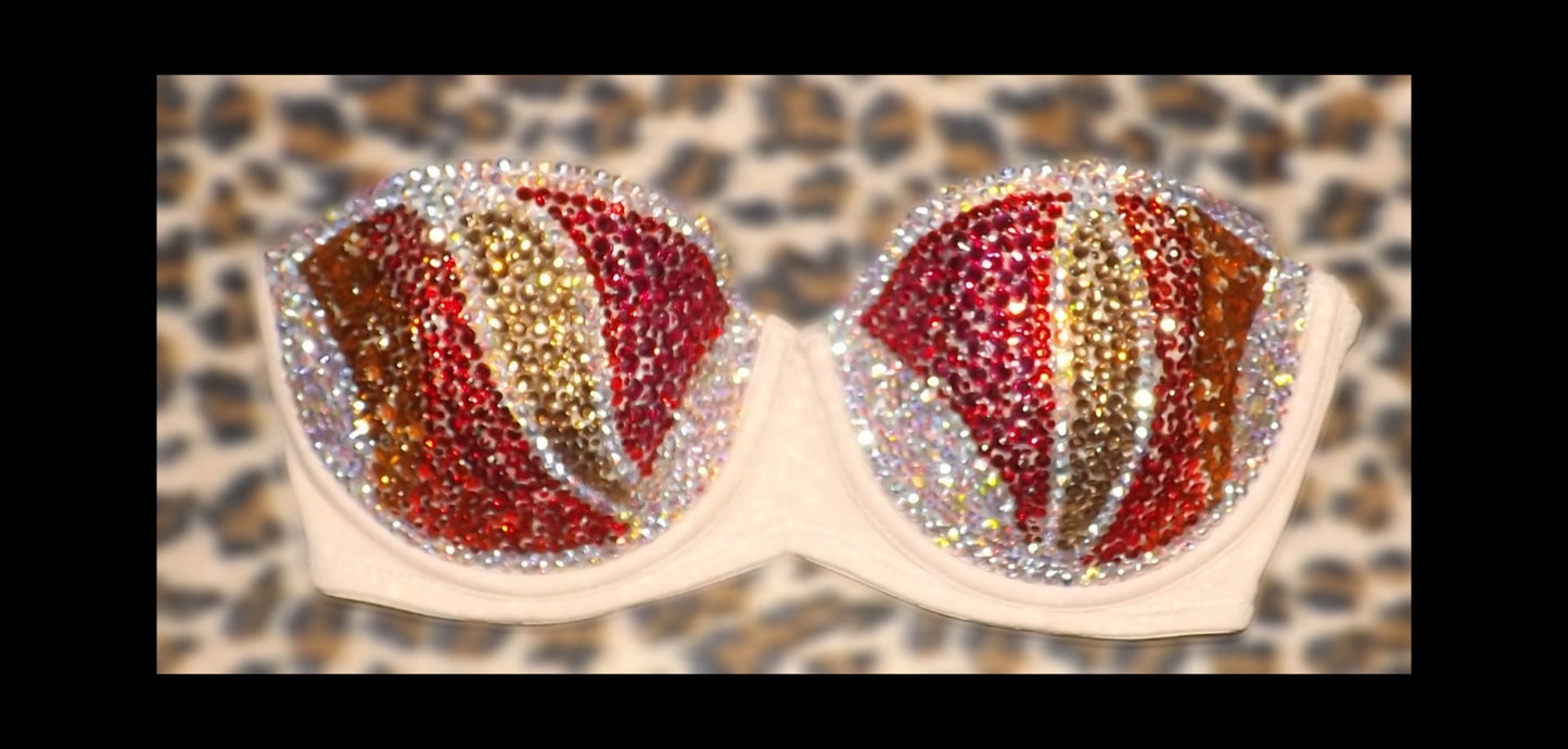 Orange & AB Gold Crystal Swirls Strapless Bra In Nude