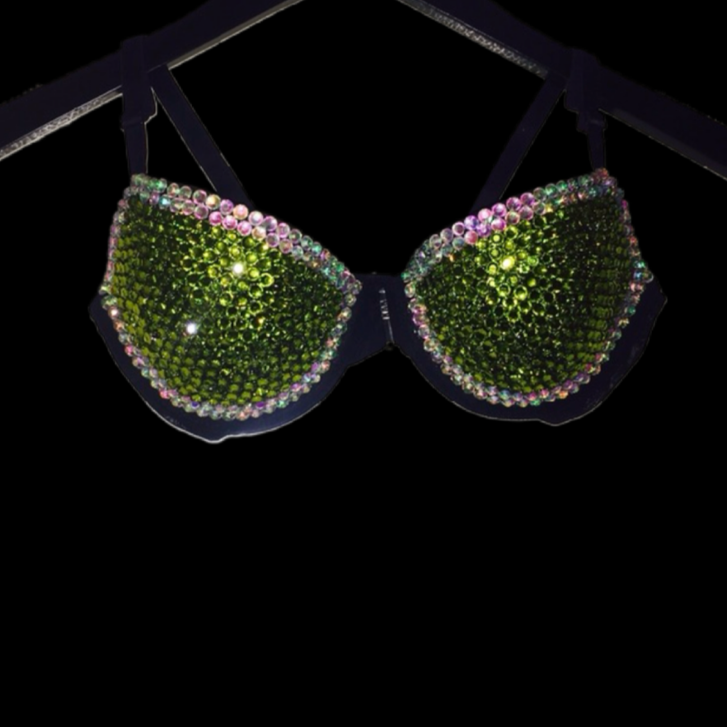 Olive Green & Crystal Rhinestone T-Shirt Bra In Black