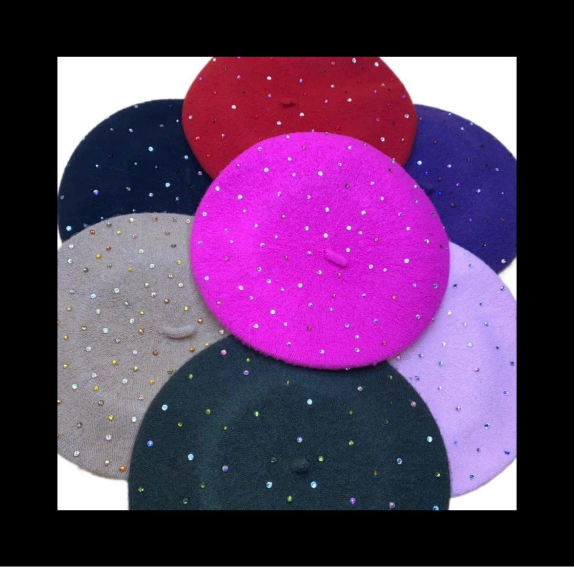 Beret Hat In Red With Red Tone Luxe Crystals