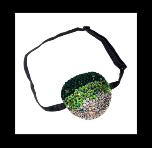 Green Ombre Mix Crystal Diamond Padded Adjustable Crystal Eye Patch