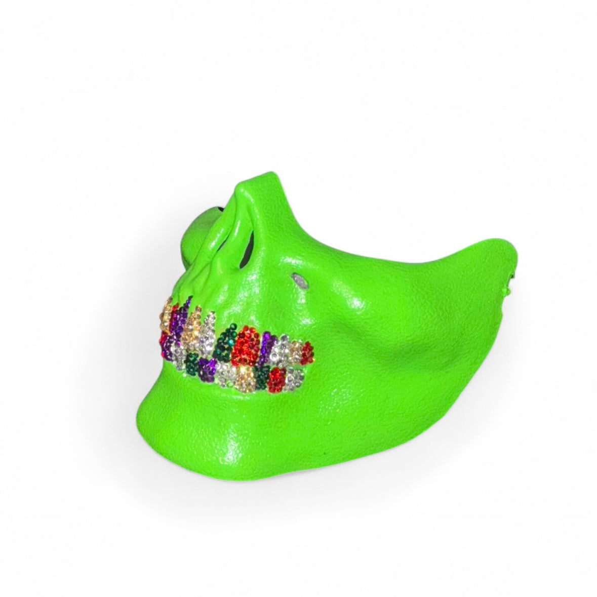 Joker Green Half Skull Mask With Multi Colour Crystal Grillz