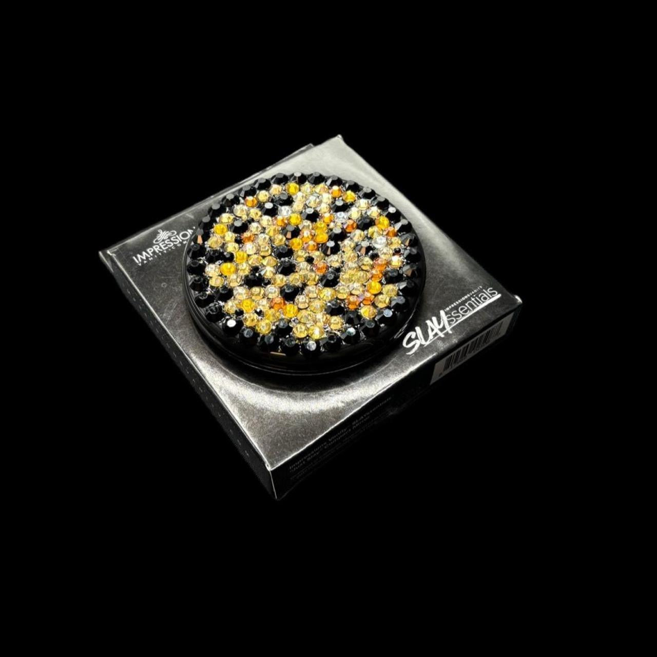 Black And Gold Luxe Crystal Bling Compact Mirror