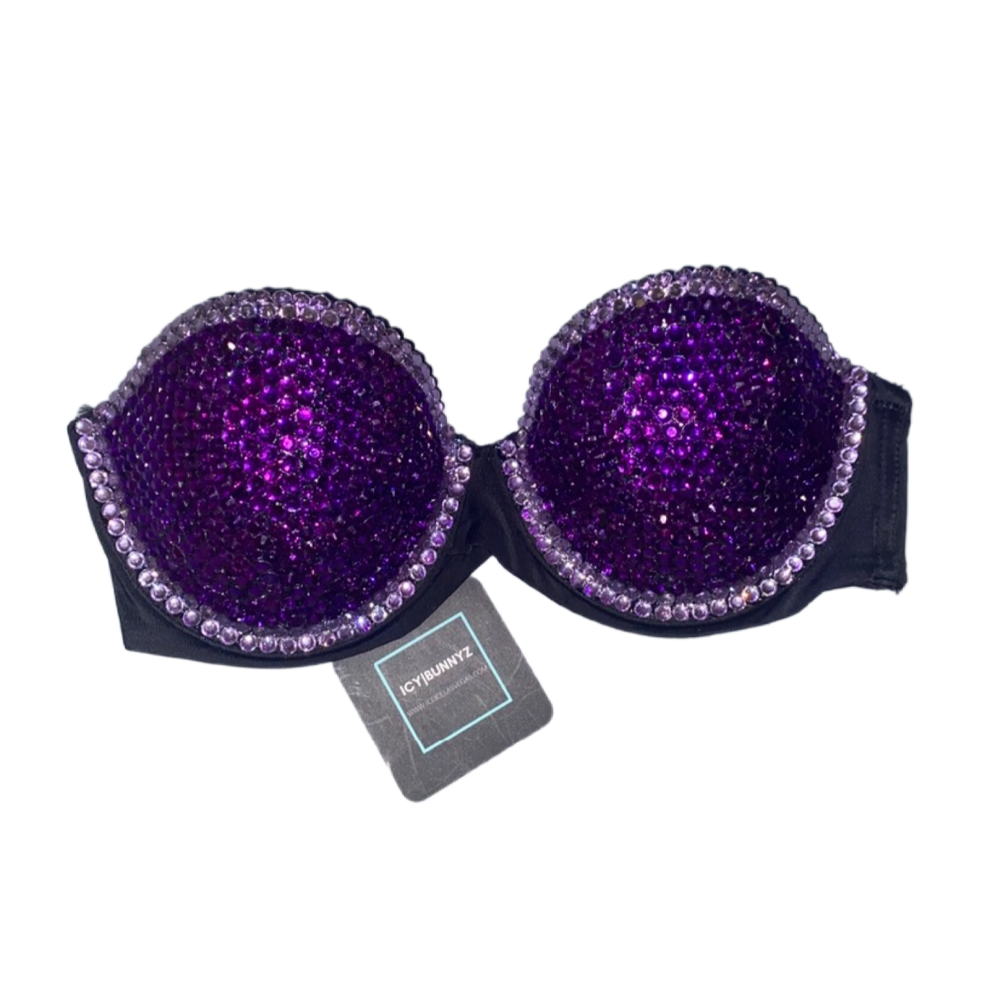 Cadbury Purple & Lilac Crystal Rhinestone Strapless Bra In Black