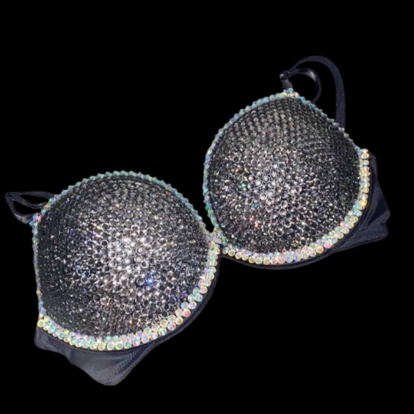 Black Diamond And Crystal AB Iridescent T-Shirt Bra In Black
