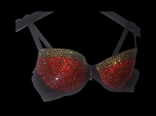 Orange & Gold Crystal T-Shirt Bra In Black