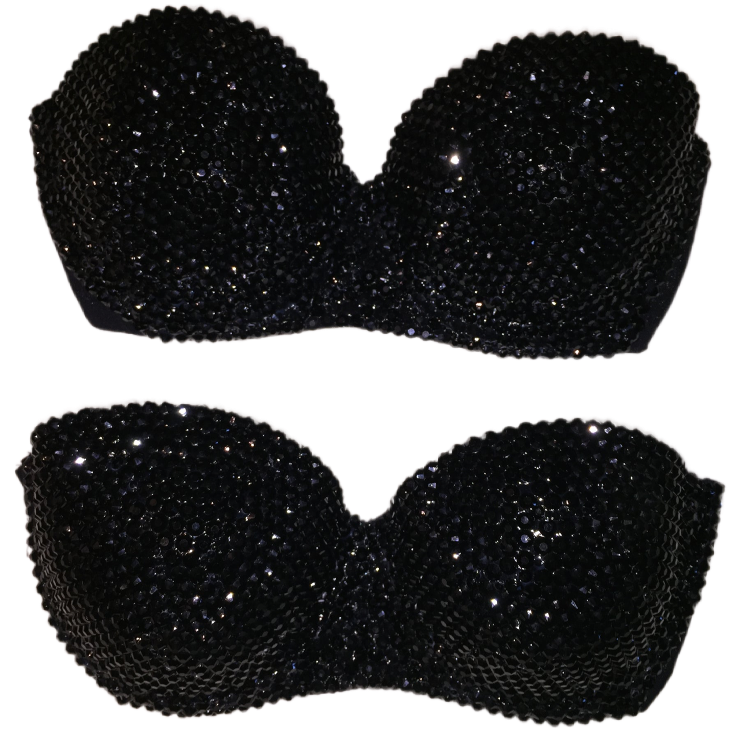 Jet Black Crystal Rhinestone Strapless Bralet In Black