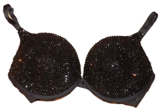 Jet Black Crystal Rhinestone Plunge T-Shirt Bra In Black
