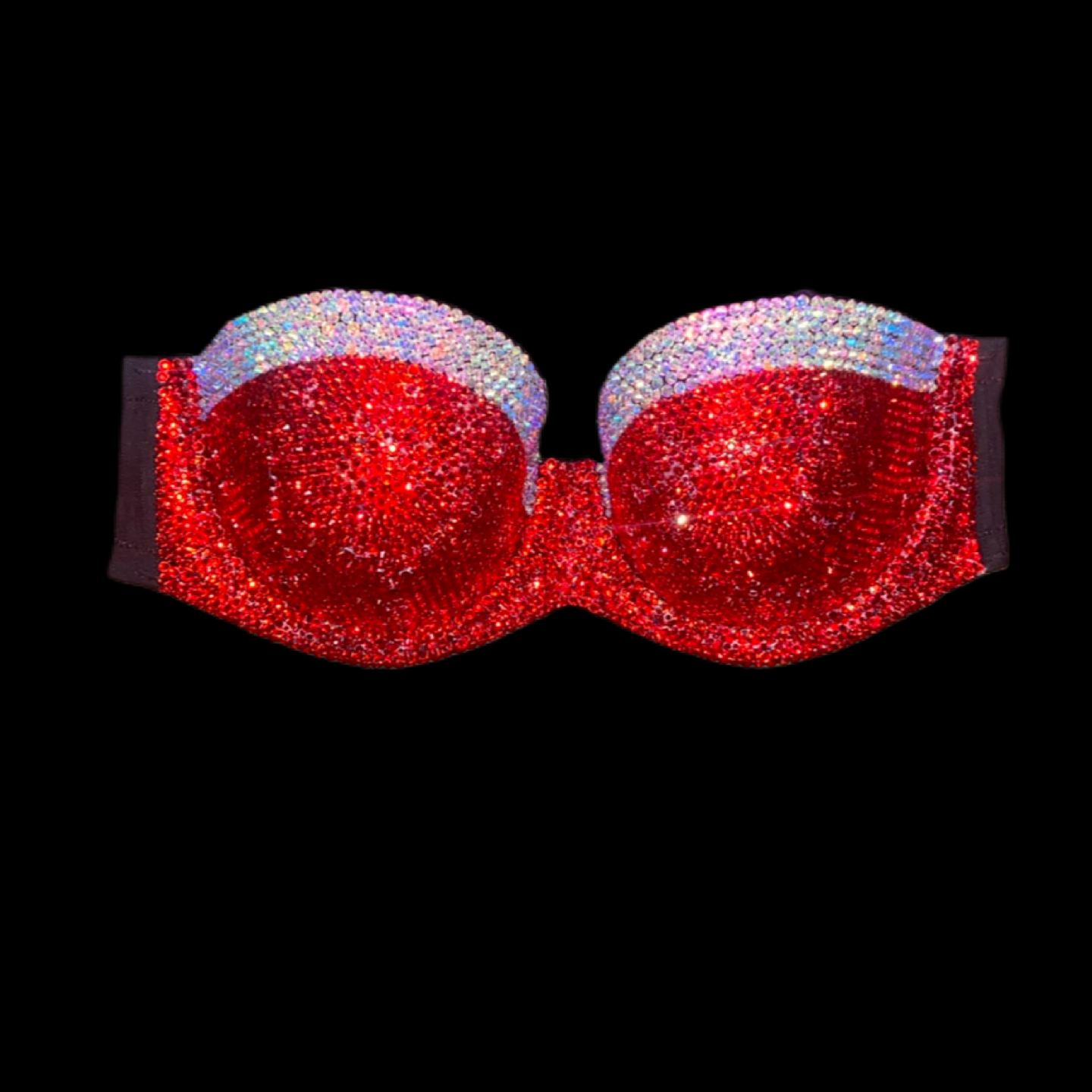 Siam Red & Crystal AB Luxe Crystal Strapless Bralet In Black