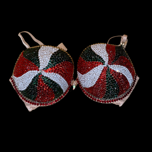 Candy Cane Rhinestone Crystal T-Shirt Bra In Nude