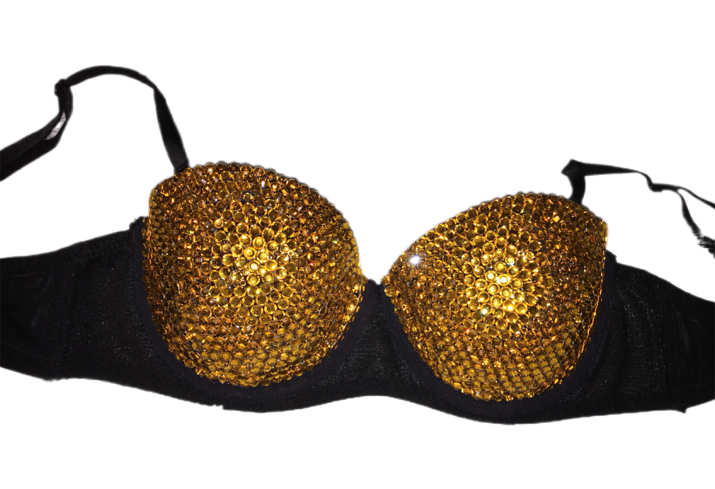 Topaz Gold Crystal Rhinestone Strapless Bra In Black