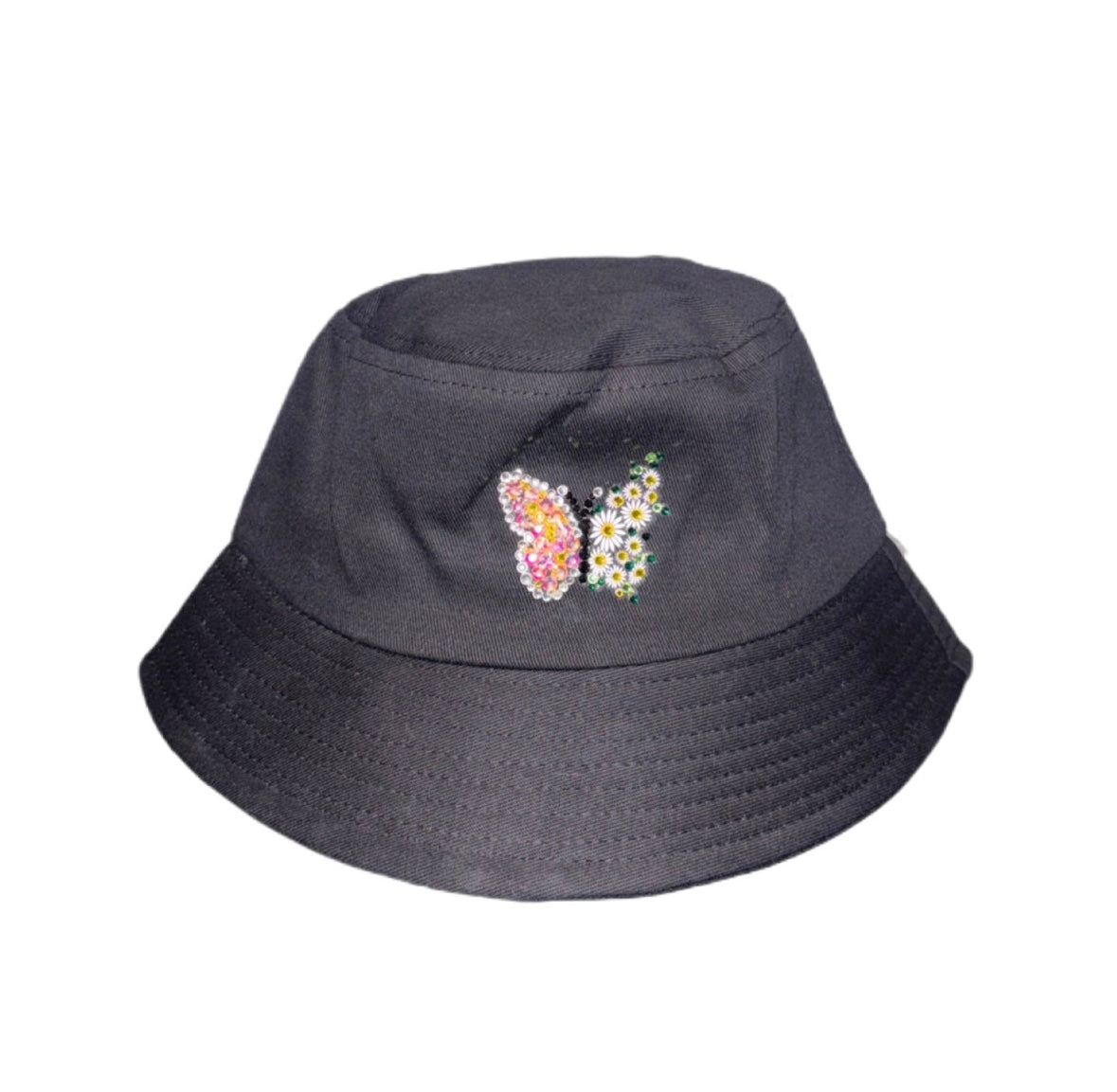 Luxe Crystal Butterfly Bling Black Bucket Hat