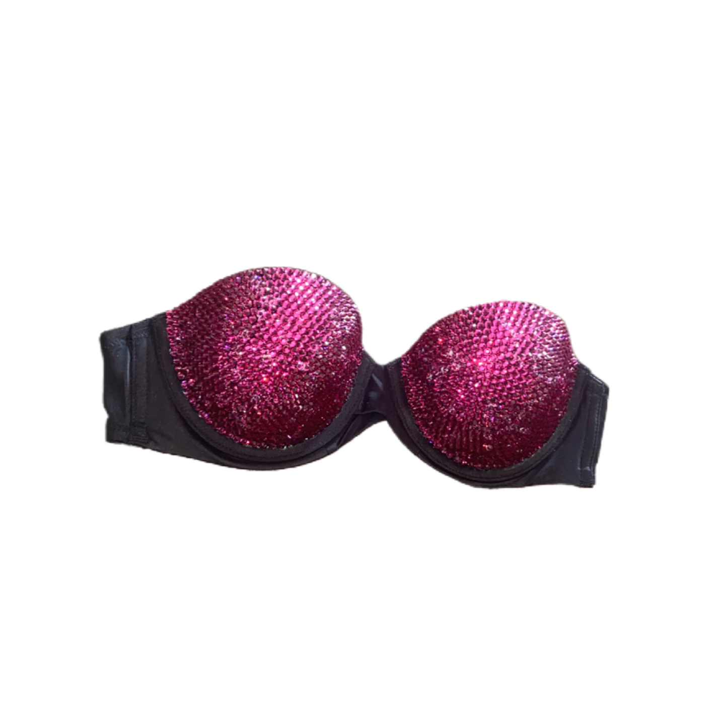 Fuchsia Pink Luxe Crystal Strapless Bra In Black