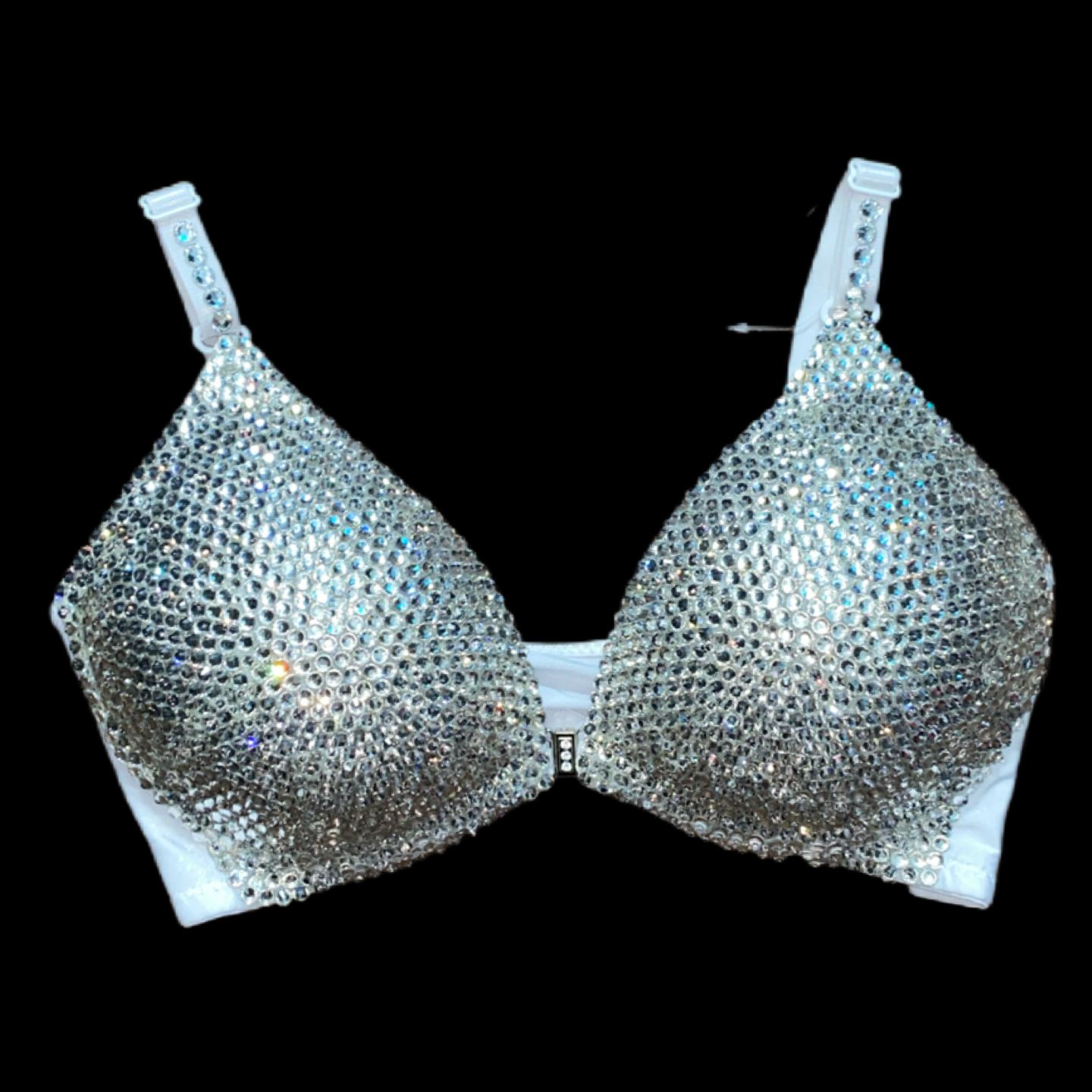 Luxe Crystal Diamond Plunge Wireless Bra In White