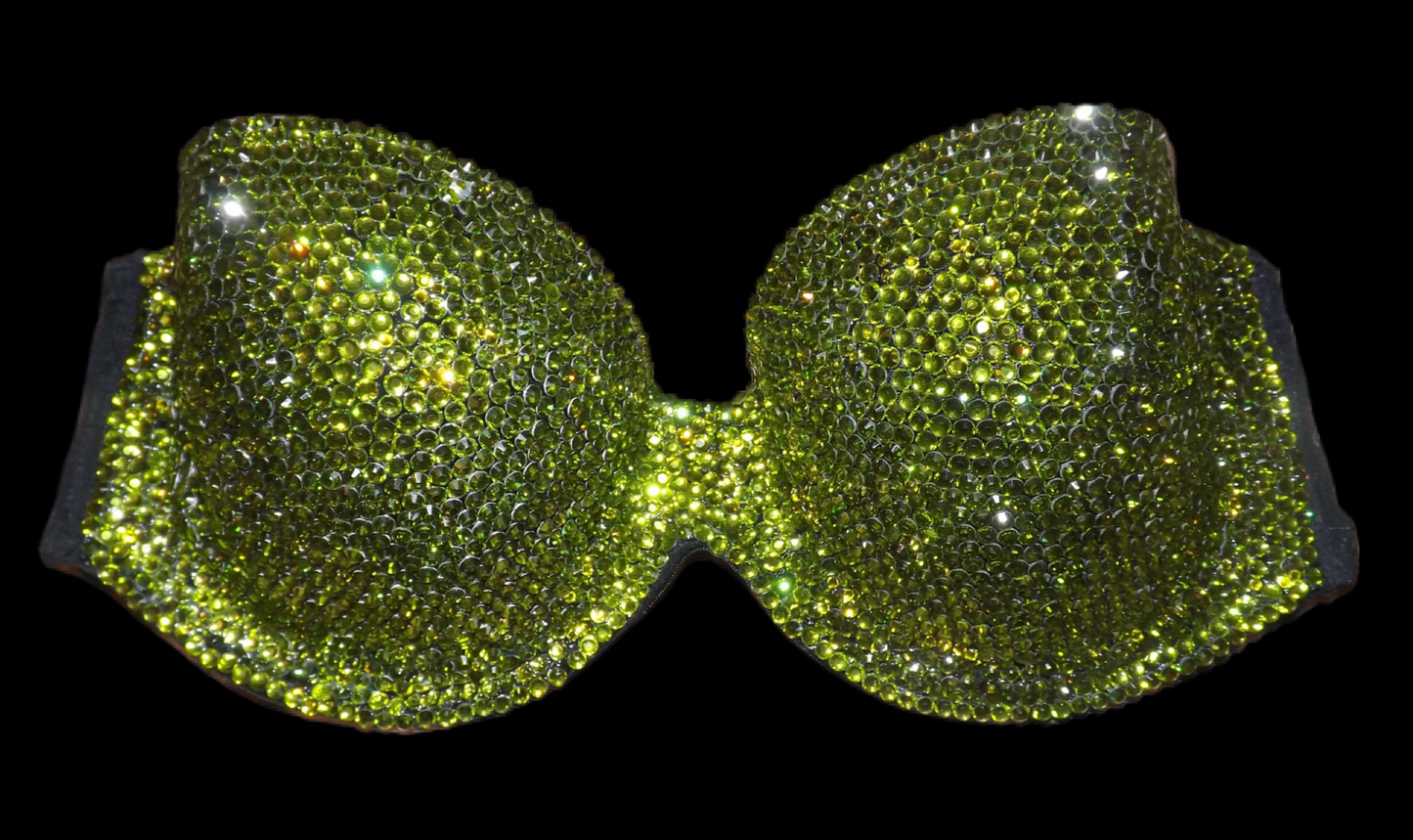 Olive Green Luxe Crystal Strapless Bralet In Black