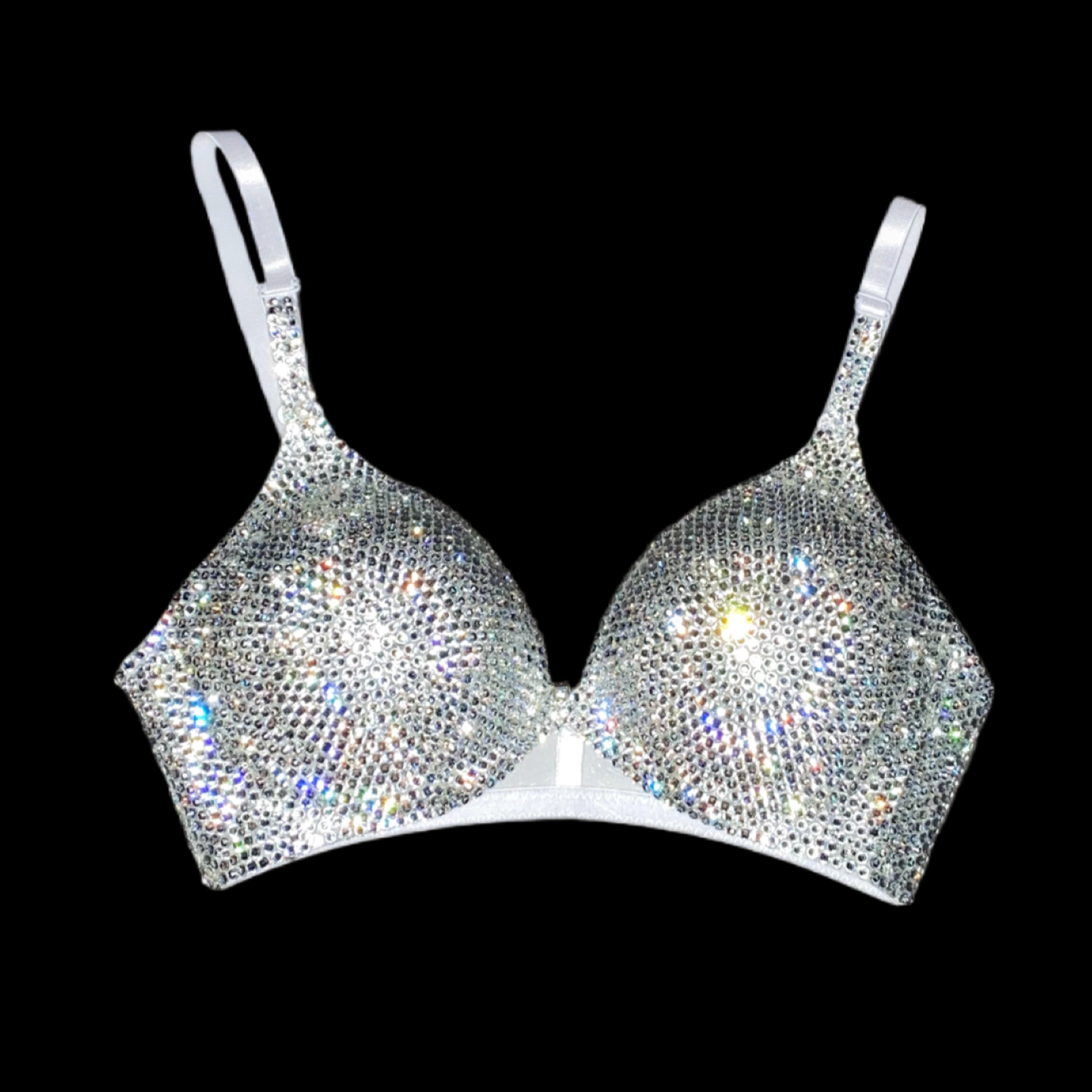 Luxe Crystal Diamond Plunge Wireless Bra In White