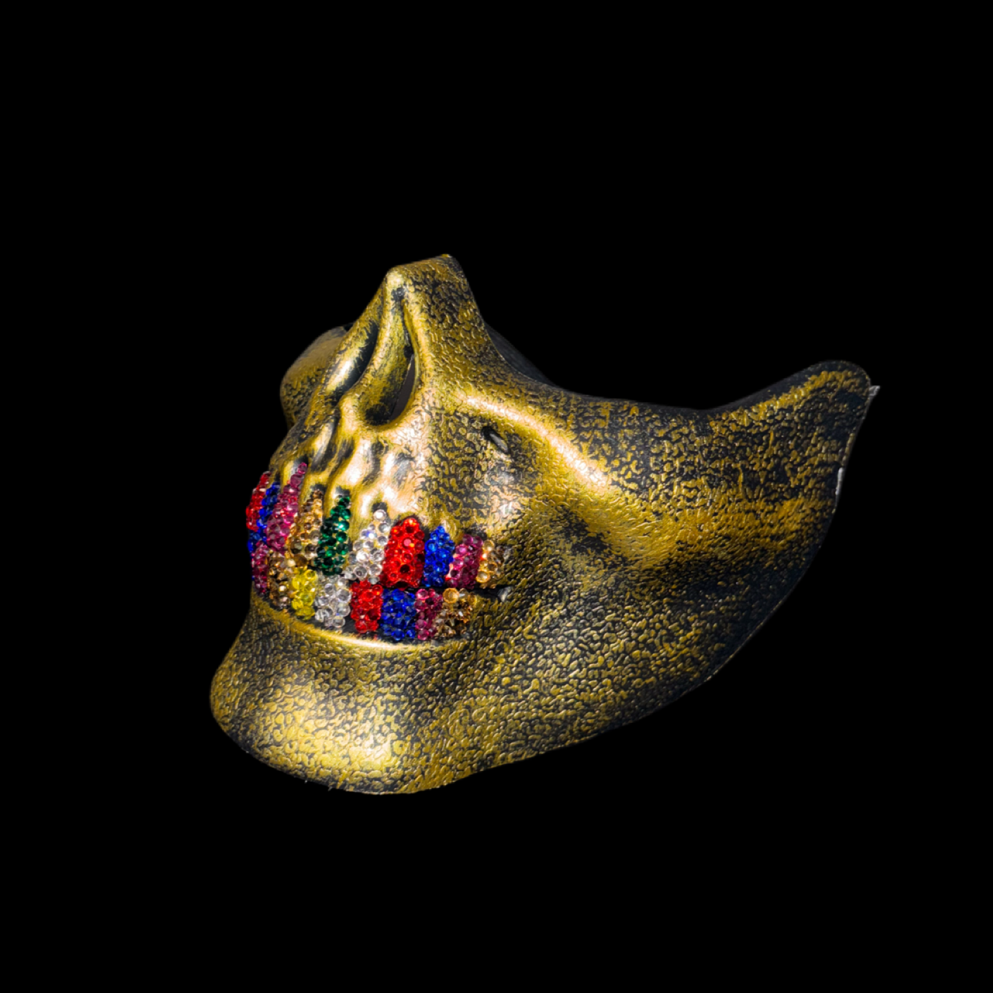 Vintage Gold Half Skull Mask With Royal Mix Crystal Grillz