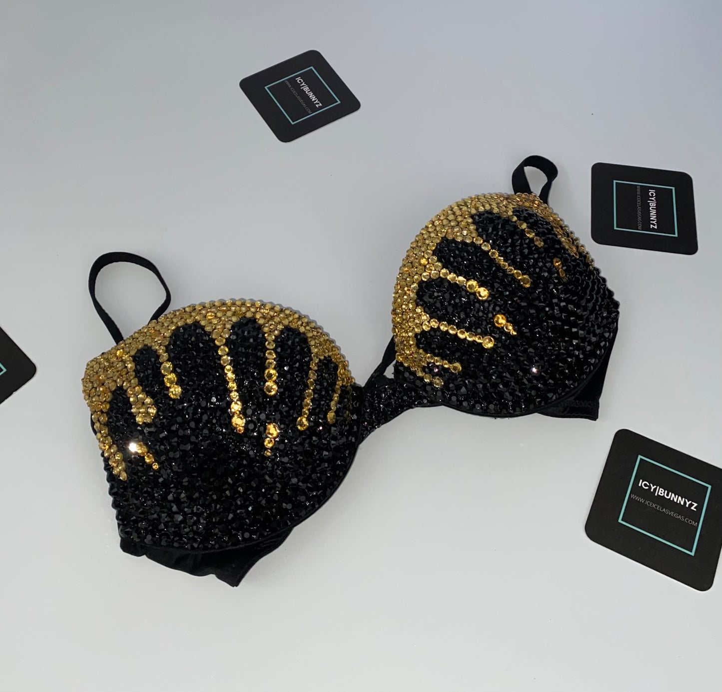 Topaz Gold & Black Drips Crystal Rhinestone T-Shirt Bra In Black