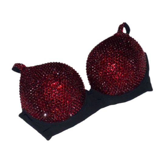 Dark Siam Red Rhinestone Crystal T-Shirt Bra In Black