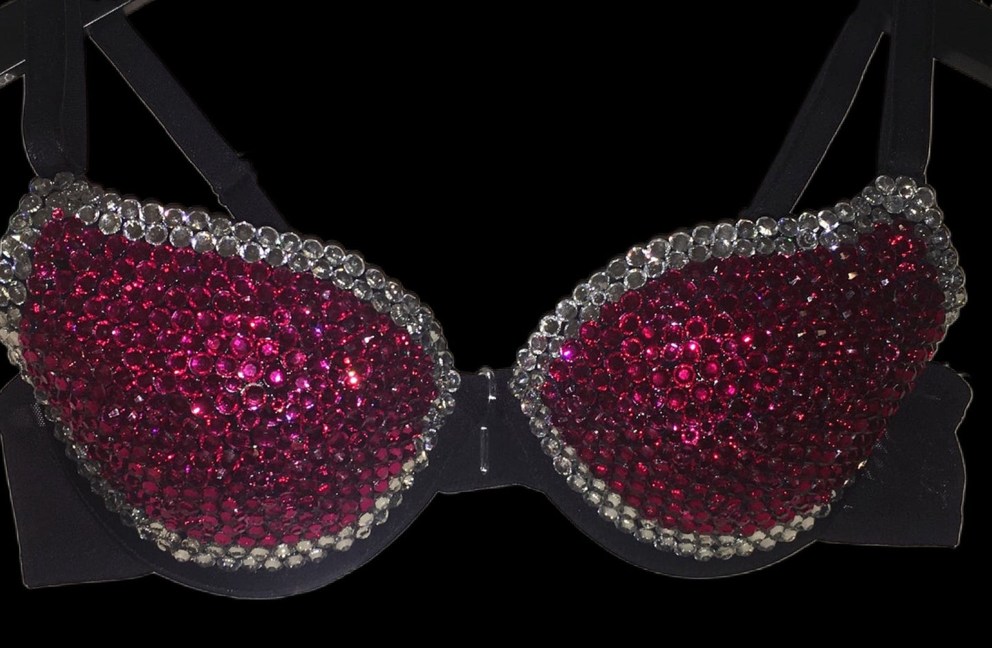 Fuchsia Pink Rhinestone & Crystal Duo T-Shirt Bra In Black