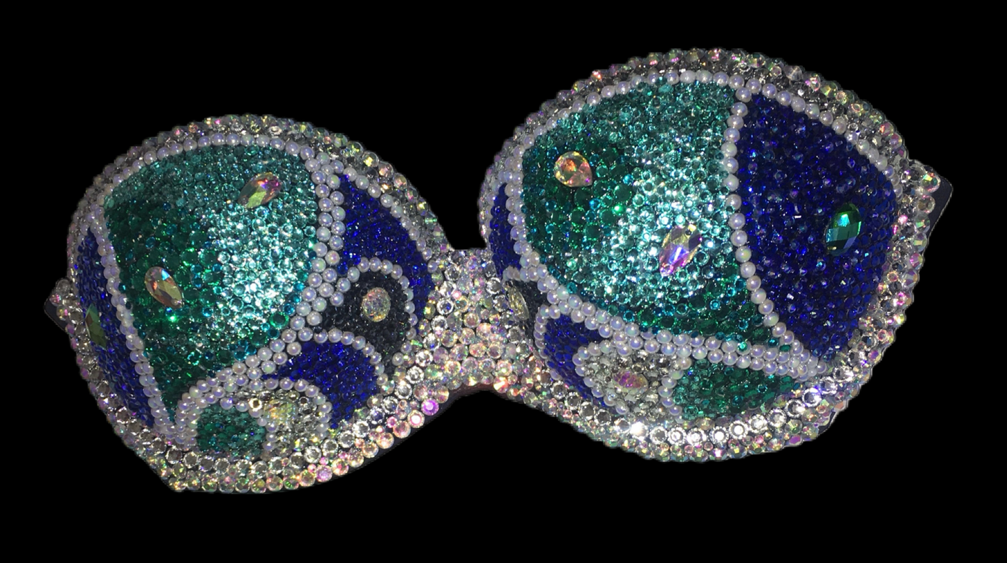 Blue Mix & Pearls Diamond Strapless Bralet In black