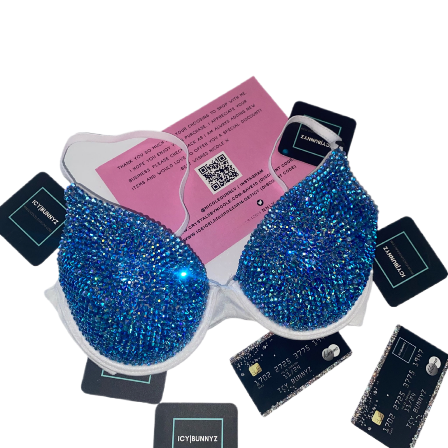 Sapphire Blue AB Luxe Crystal Duo T-Shirt Bra In White