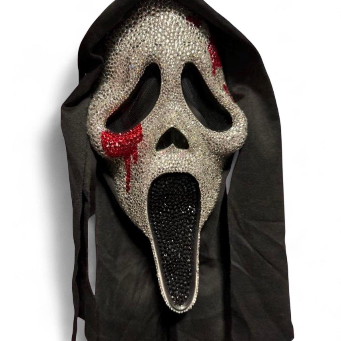 Ghost Face Diamond & Siam Red Blood Drops Crystal Mask