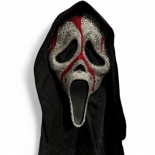 Ghost Face Diamond & Siam Red Blood Drops Crystal Mask