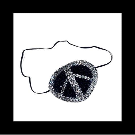 Peace Sign Jet Black & Crystal Fancy Eye Patch