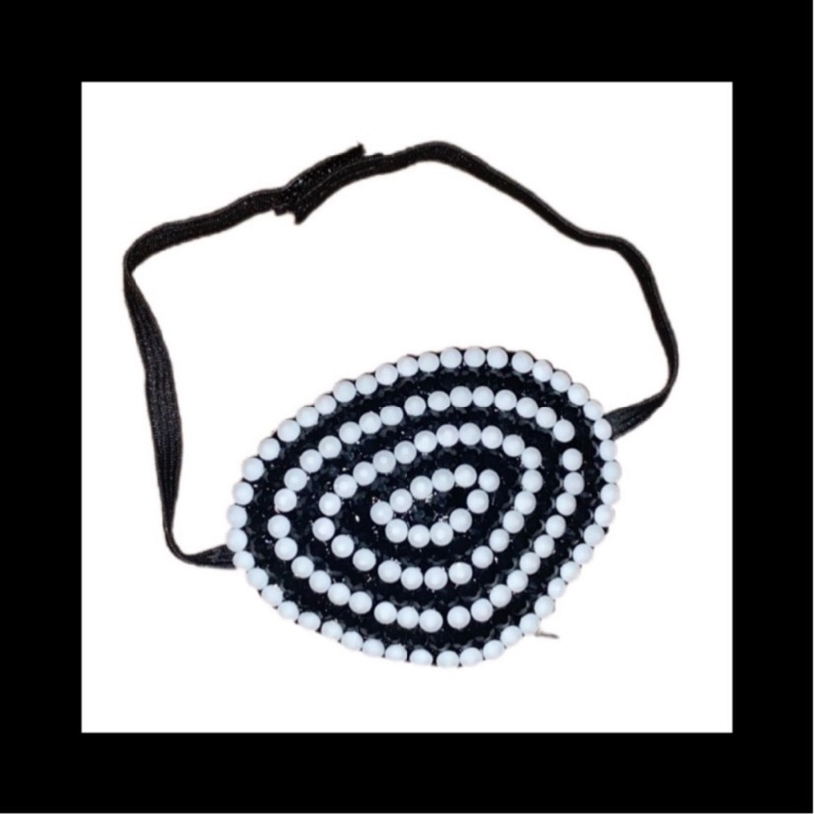 Jet Black & White Crystal Fancy Eye Patch