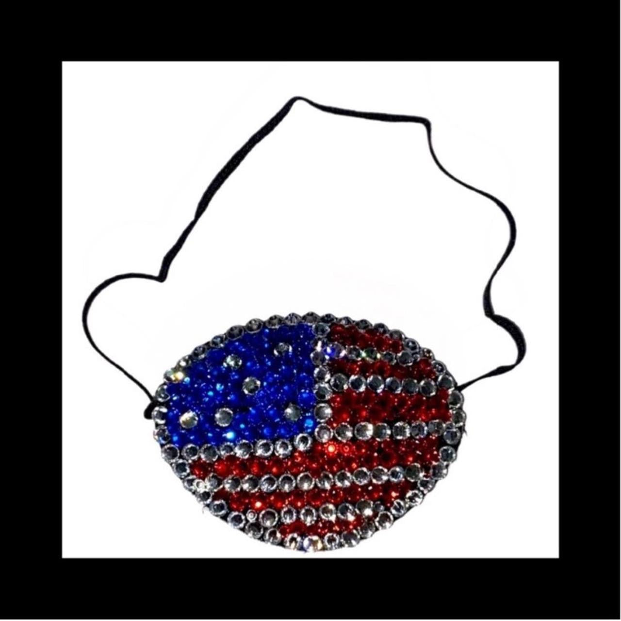 USA Flag Red White Blue & Crystal Diamond Fancy Crystal Eye Patch