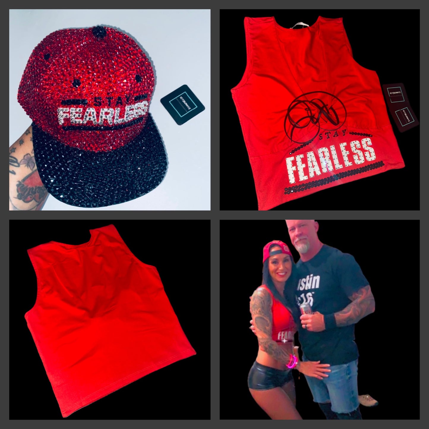 Nikki Bella Stay Fearless Red Custom Crystal Top & Hat Bundle