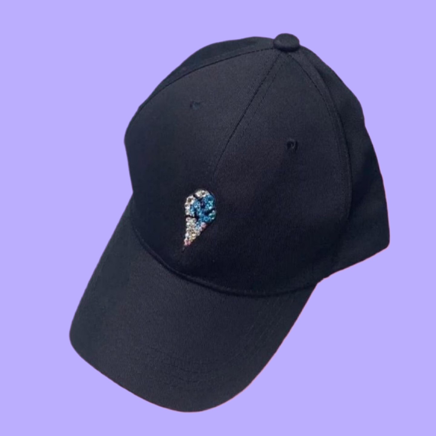 Luxe Crystal Icy Cream Design Black Baseball Hat
