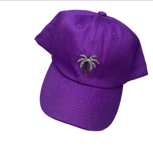 Luxe Crystal Palm Tree Design Purple Baseball Hat