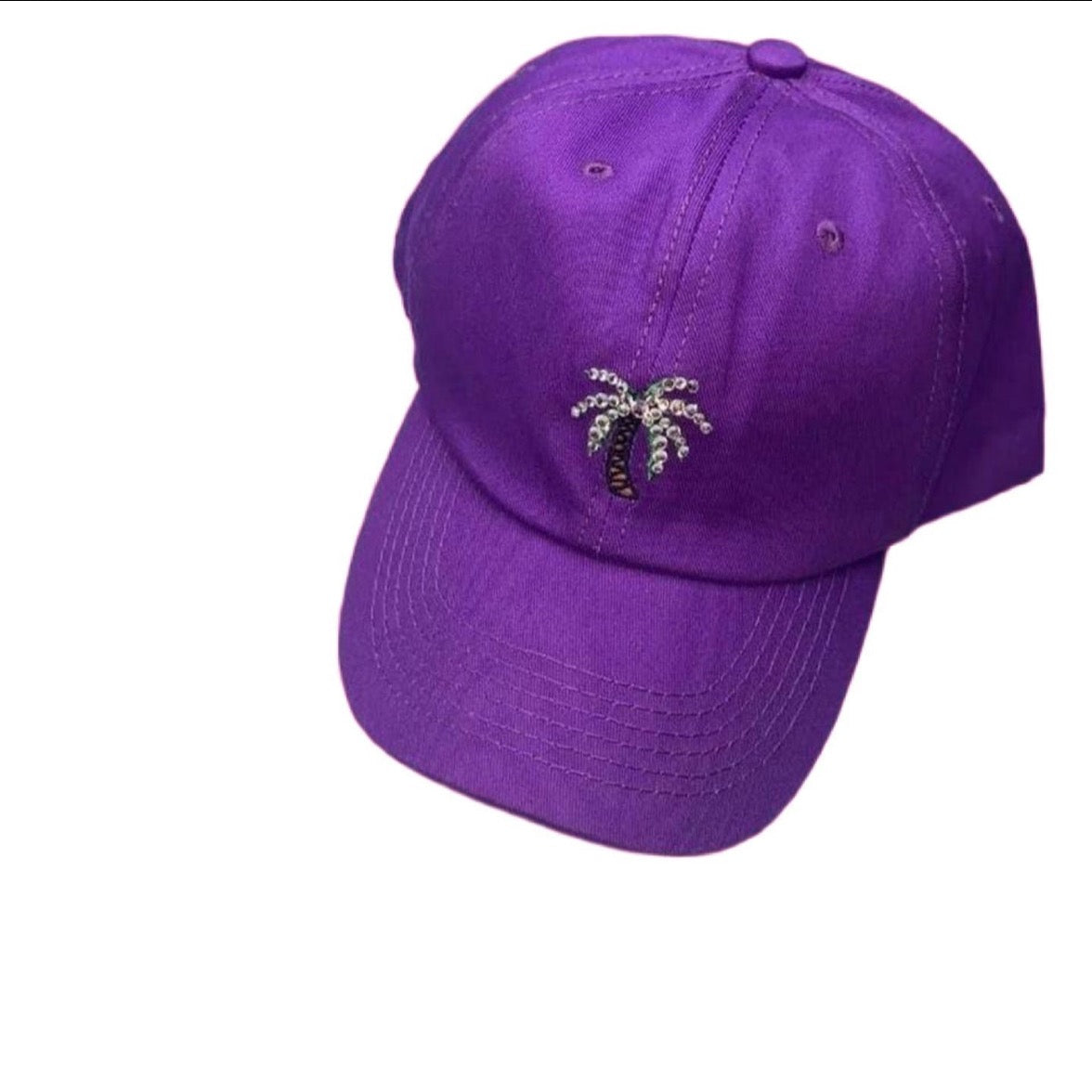Luxe Crystal Palm Tree Design Purple Baseball Hat