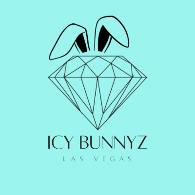 Logo of ICY BUNNYZ with a geometric diamond and bunny ears design on a teal background.